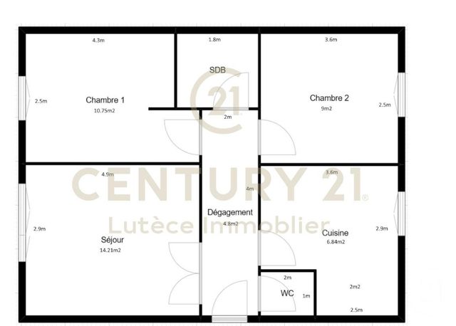 Appartement F3 à vendre - 3 pièces - 55.0 m2 - PARIS - 75013 - ILE-DE-FRANCE - Century 21 Lutèce Immobilier